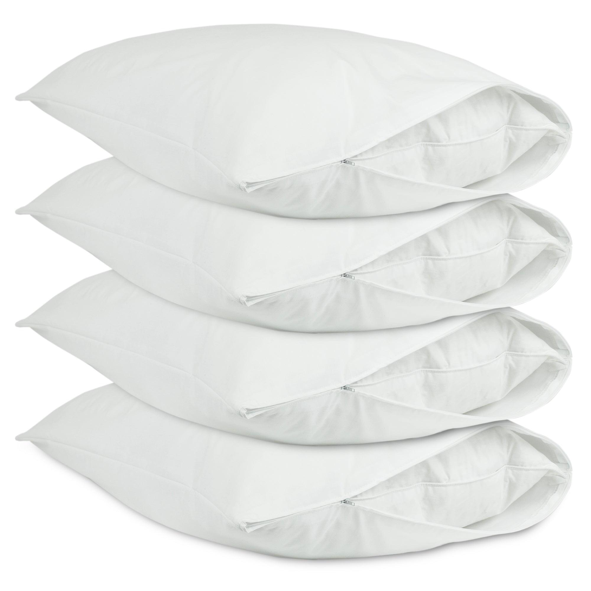 Luxury Hotel Collection, Ultra Soft Pillow Protector | Pillow Cover with Zipper, Soft & Comfortable for Hair and Skin, White - Queen Size - Set of 4