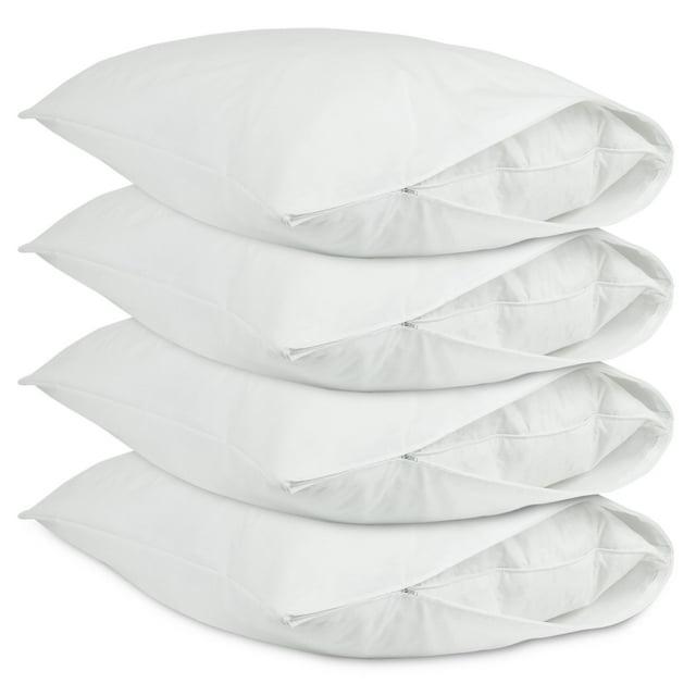 Luxury Hotel Collection, Ultra Soft Pillow Protector | Pillow Cover with Zipper, Soft & Comfortable for Hair and Skin, White - Queen Size - Set of 4