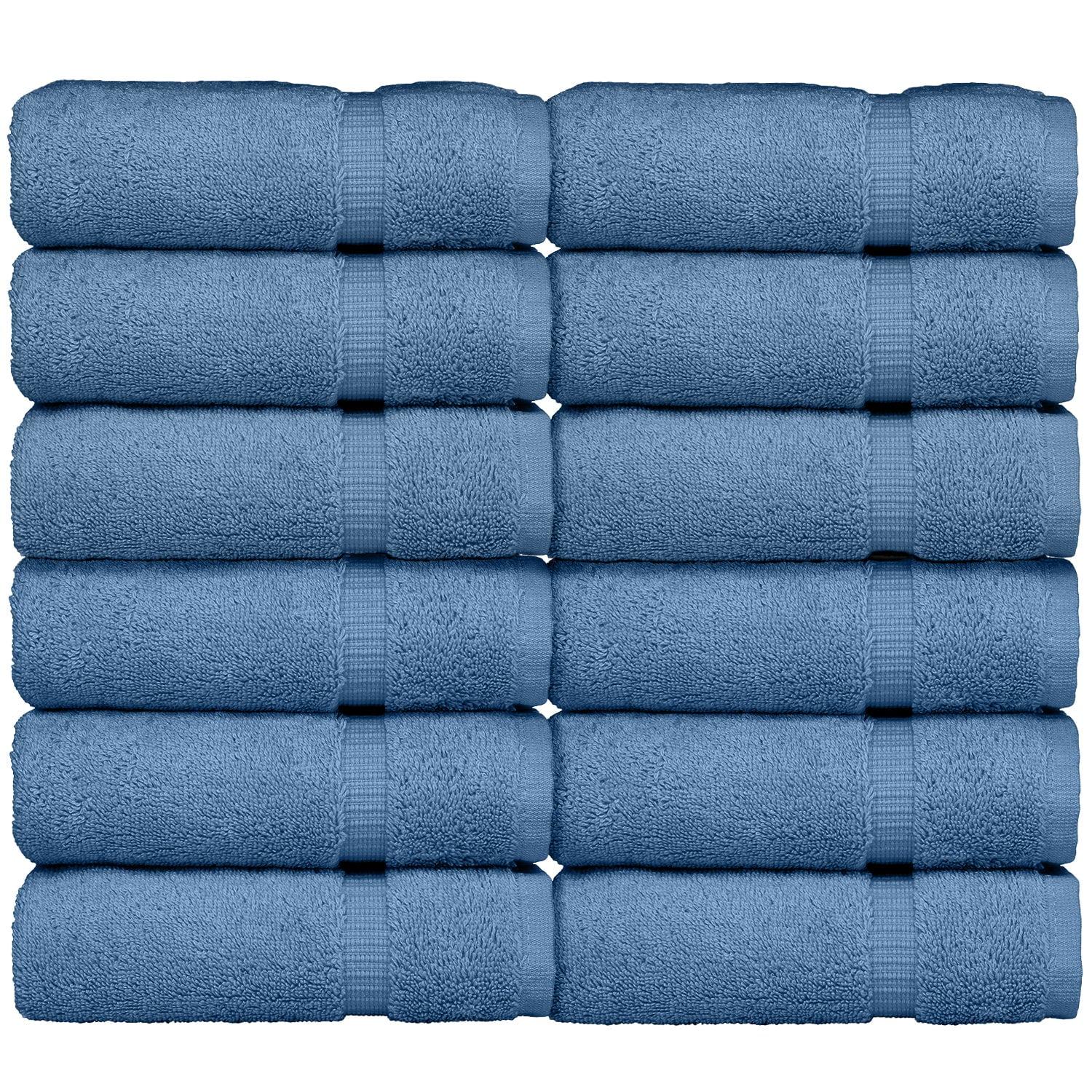 BC BARE COTTON Luxury Hotel & Spa Towel Turkish Cotton Washcloths - Dobby Border (13x13 Inches) - Set of 12 - Wedgewood