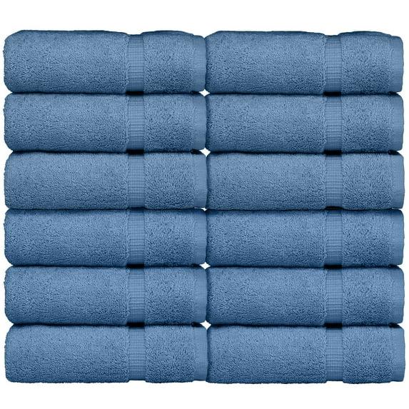 BC BARE COTTON Luxury Hotel & Spa Towel Turkish Cotton Washcloths - Dobby Border (13x13 Inches) - Set of 12 - Wedgewood