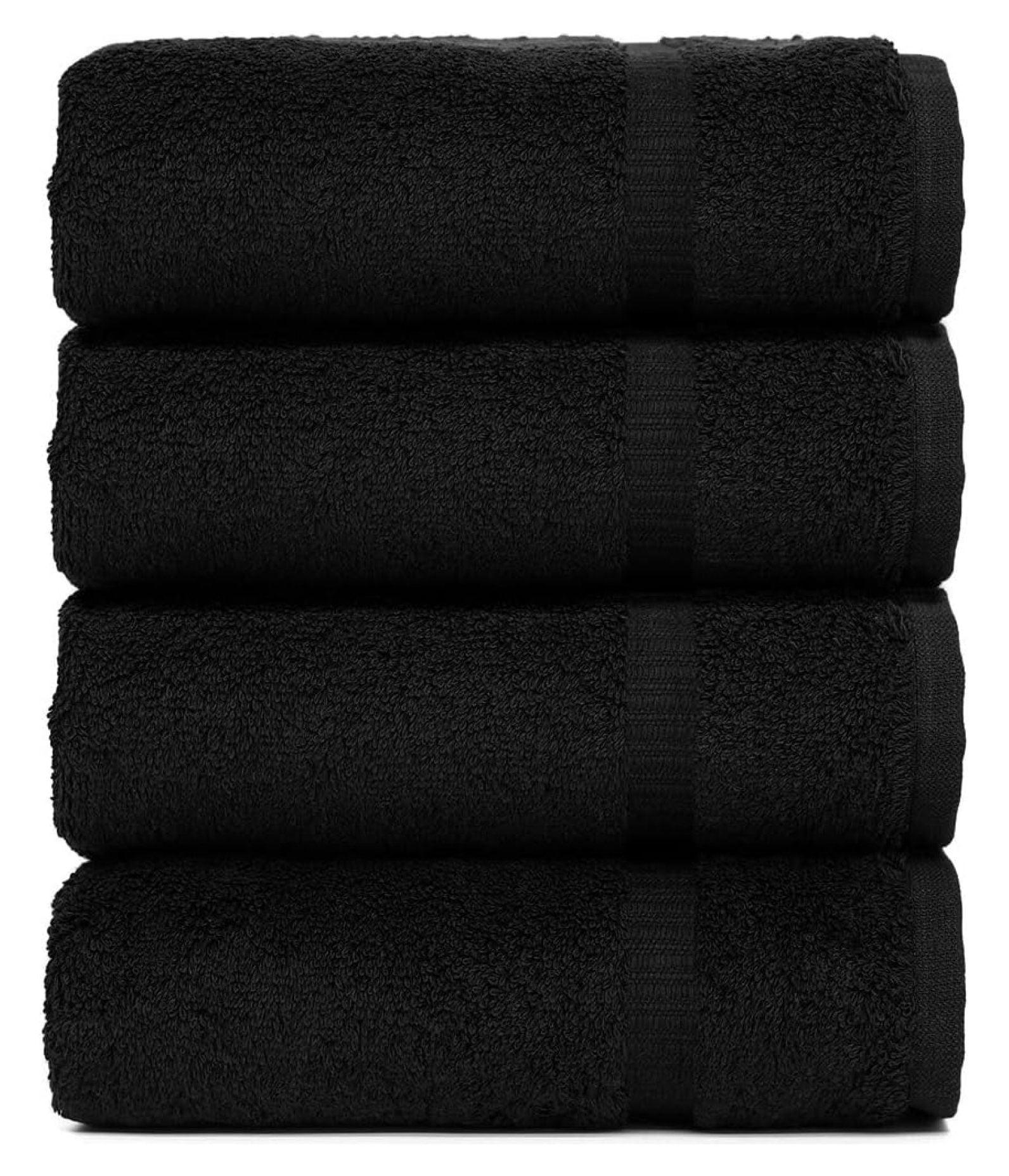 Luxury Hotel & Spa Ultra Soft Hand Towels 100% Turkish Cotton - Black - Set of 4