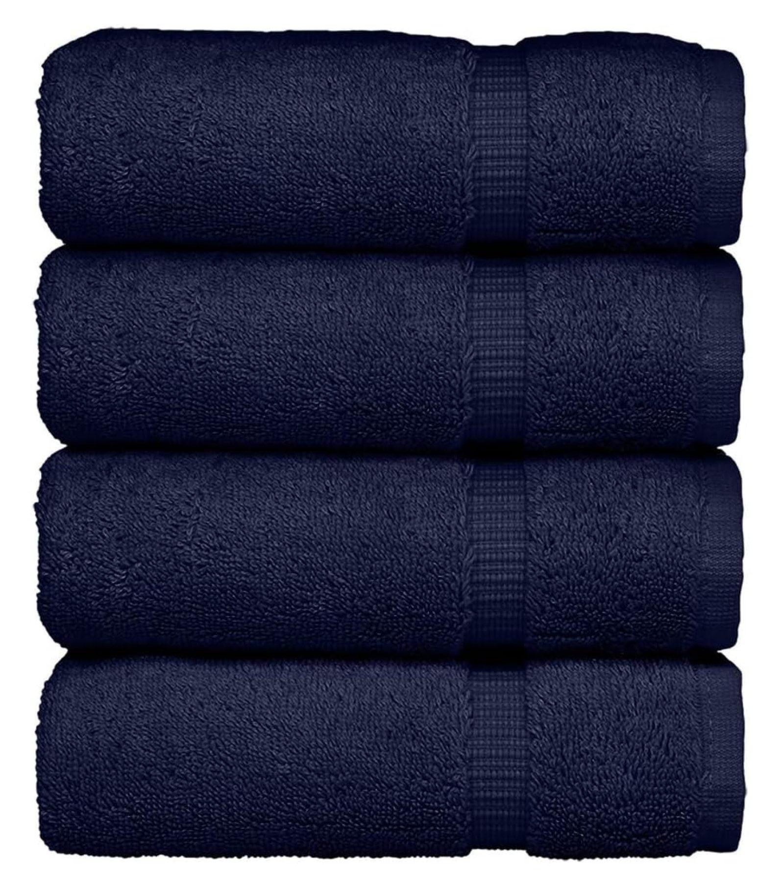 Navy Oversized Turkish Cotton Bath Towels Set of 4