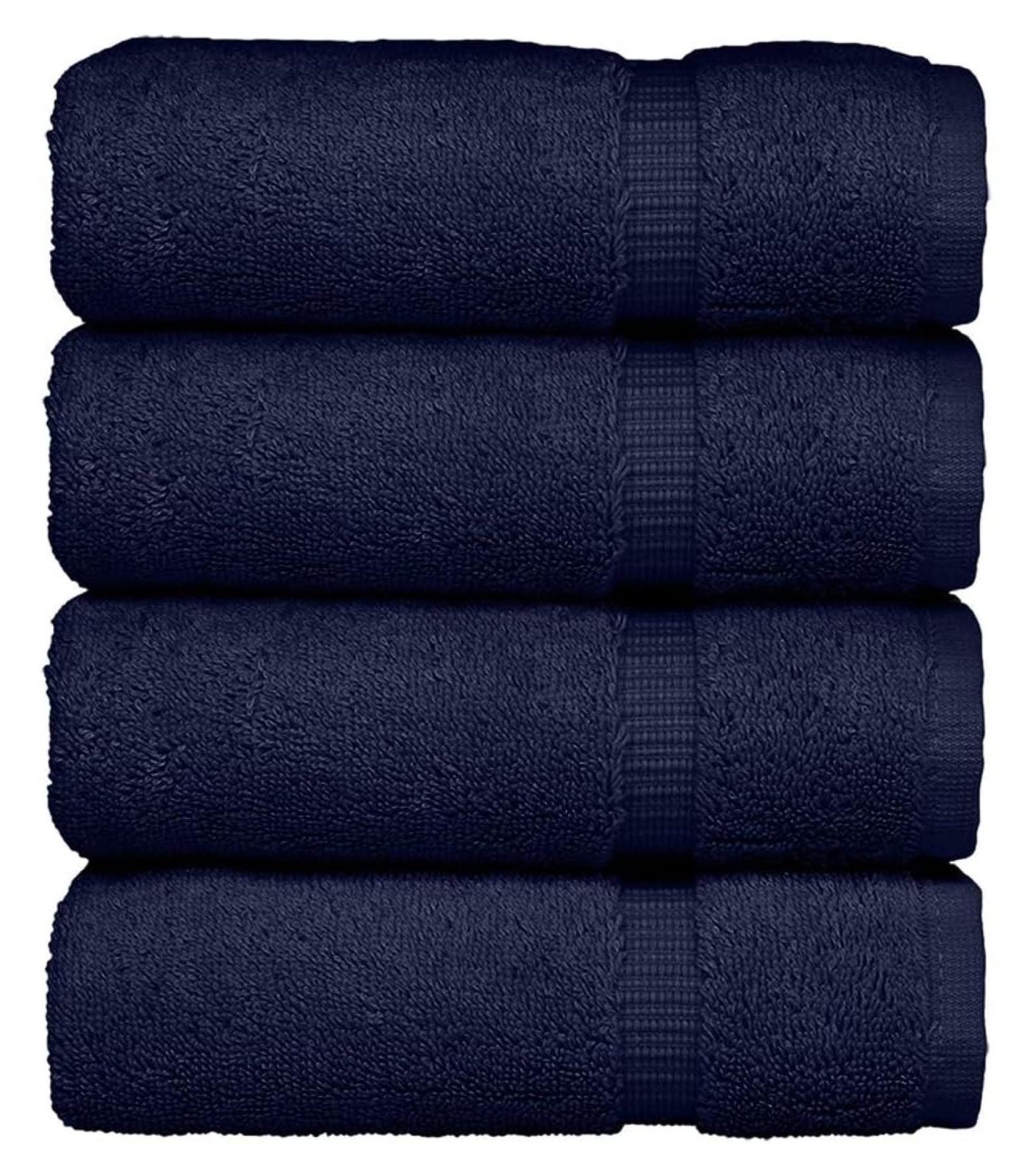 Luxury Hotel & Spa Ultra Soft Hand Towels 100% Turkish Cotton - Navy - Set of 4