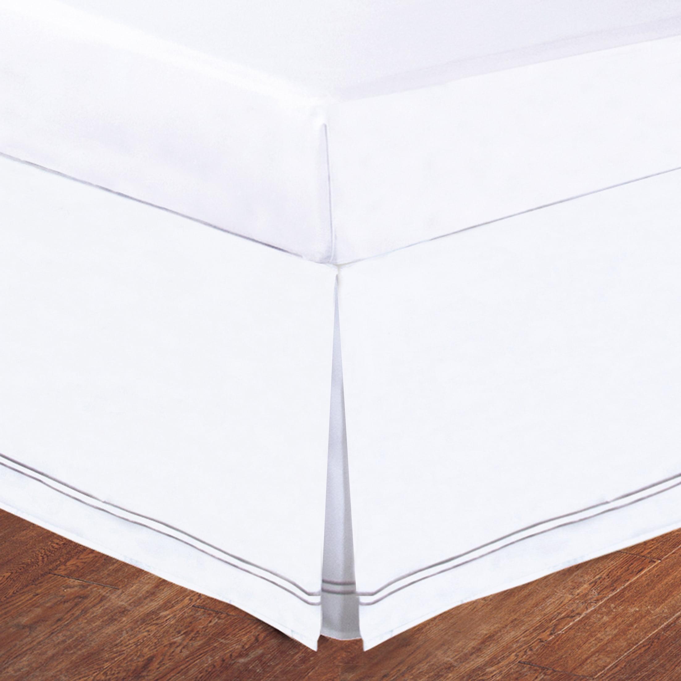 Luxury White and Silver Microfiber Bed Skirt with Baratta Stitch