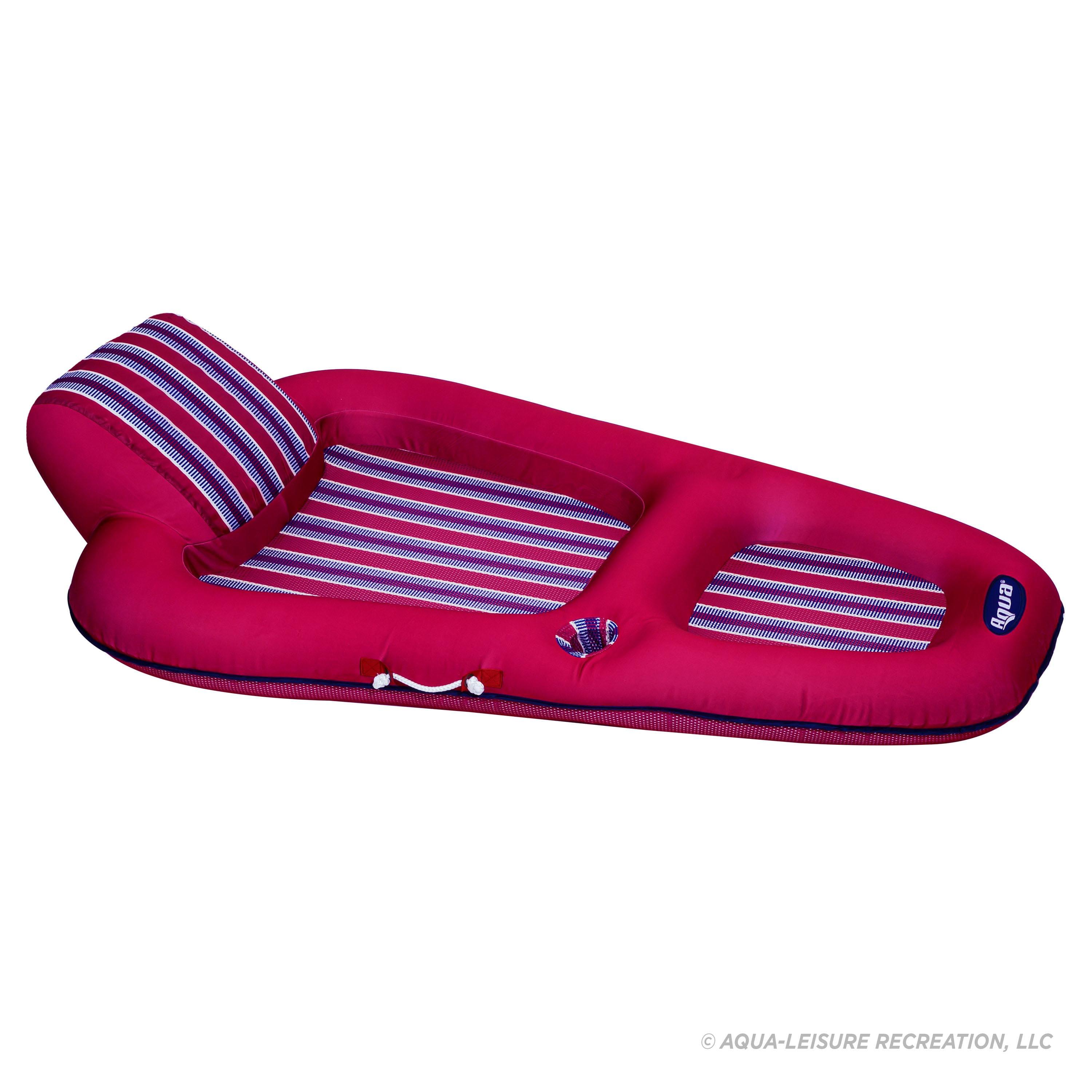 Burgundy Inflatable Pool Lounge with Headrest and Cupholder