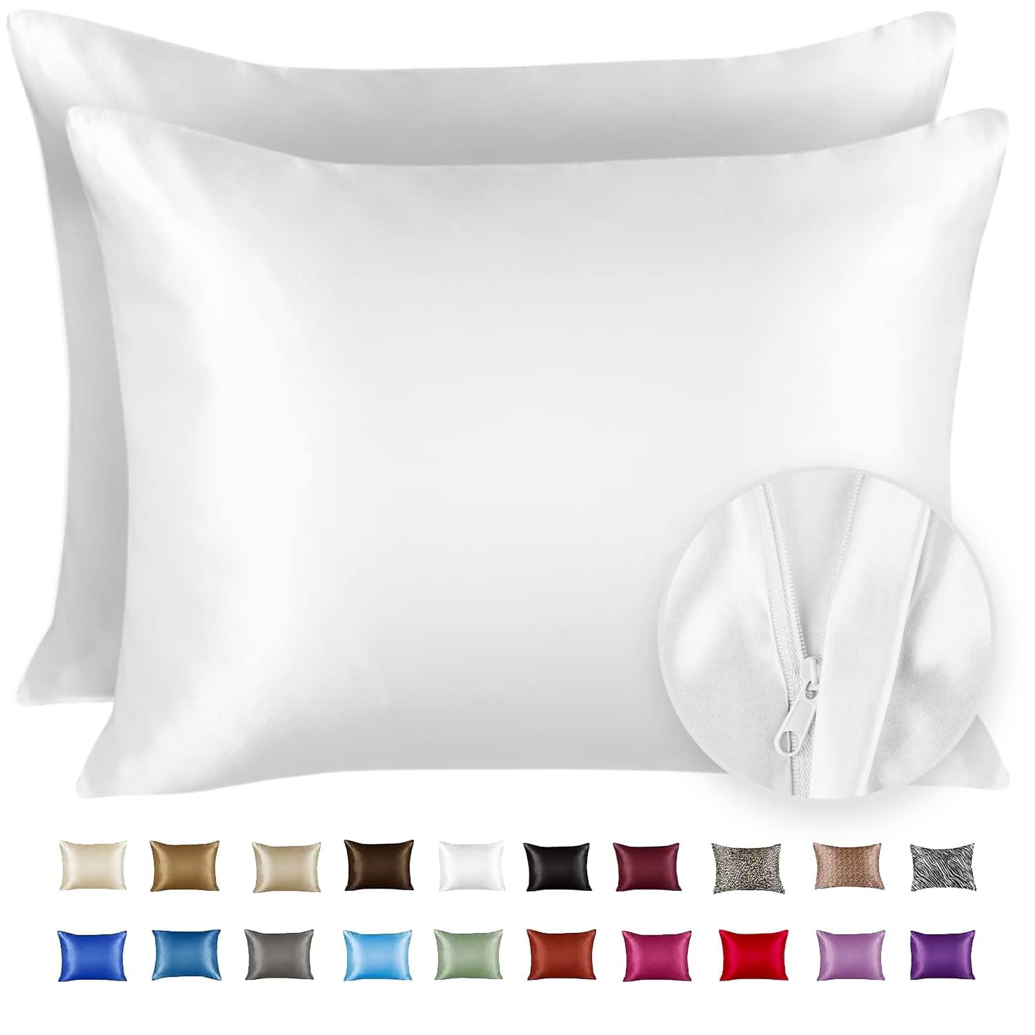 Blissford Luxury White Satin Pillowcase with Zipper Closure, Standard 2-Pack