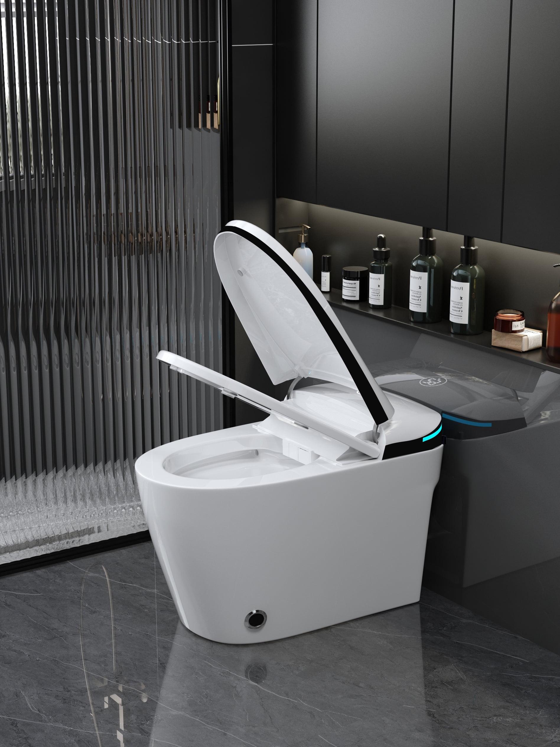 Smart Toilet with Built-in Bidet, Heated Seat, Auto Flush, Auto Open & Close Lid, Warm Water, Dryer, Foot Sensor, Nightlight, Wireless Remote Control