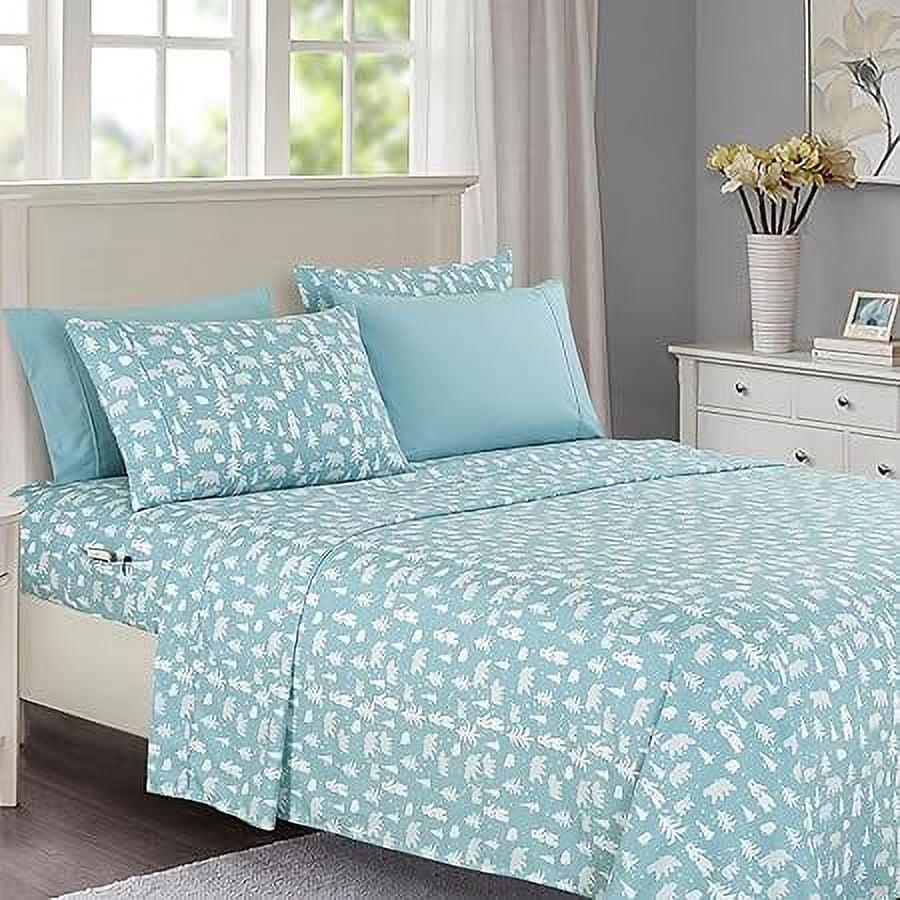 Mocassi Soft Bed Sheets Holiday Pattern 1500 Series Microfiber - Softness Wrinkle and Fade Resistant (6-Piece) Bedding Set, Queen, Blue Polar Bear