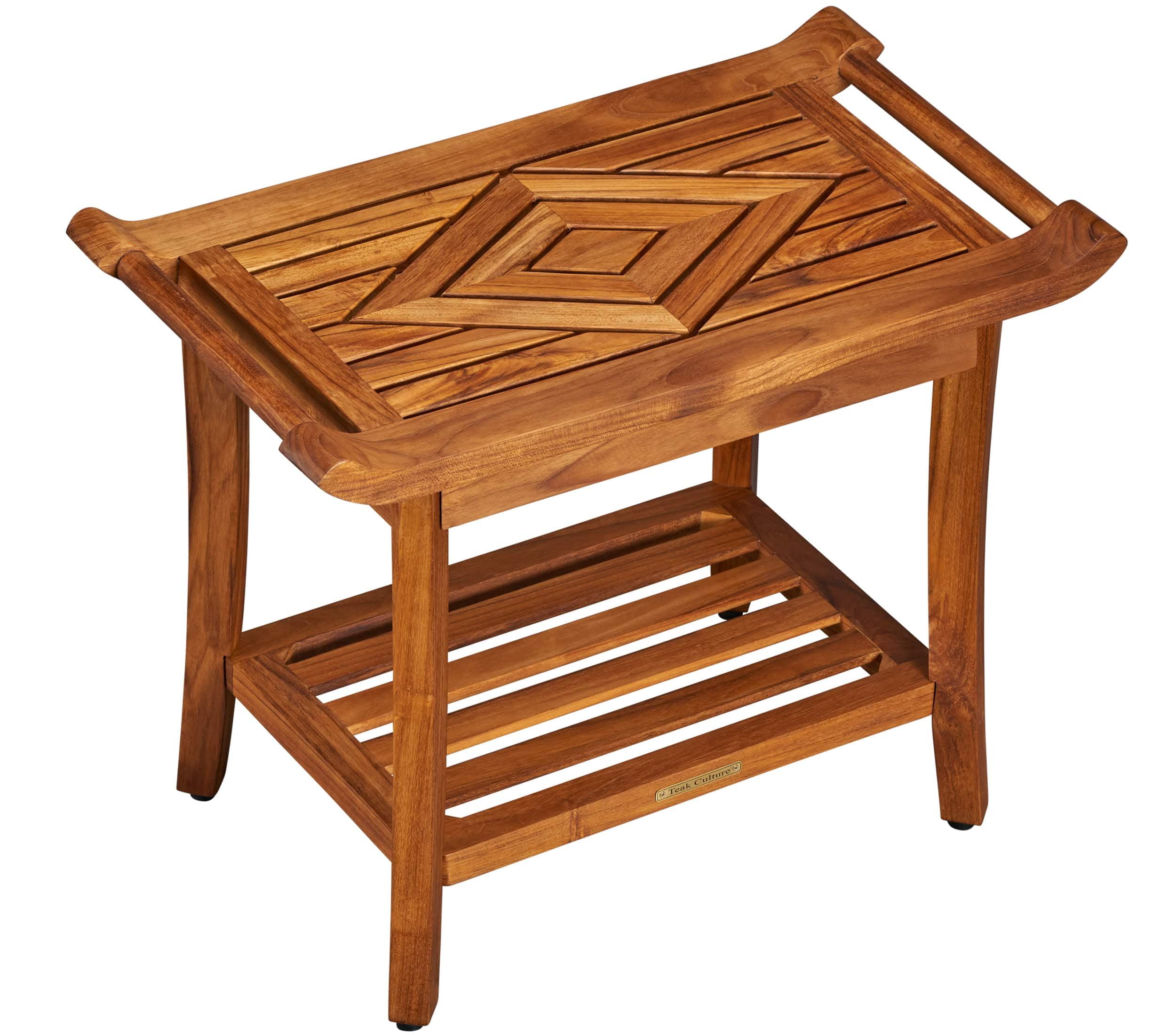 Indonesian Teak Luxury Spa Shower Bench with Shelf, 25"x19"