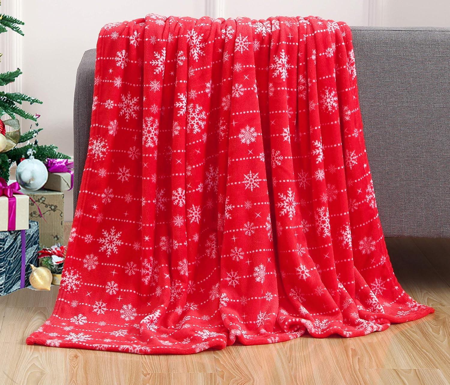 Red Snowflake Ultra Plush Fleece Winter Throw Blanket 50" x 60"