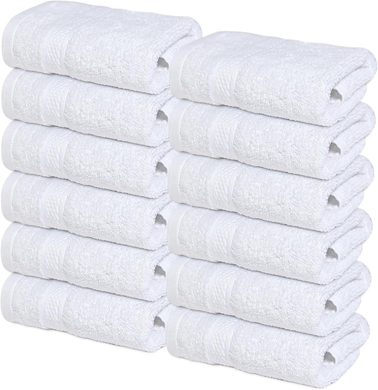 Infinitee Xclusives 12 Pack Premium White Soft Wash Cloths and Face Towels, 13x13 100% Cotton