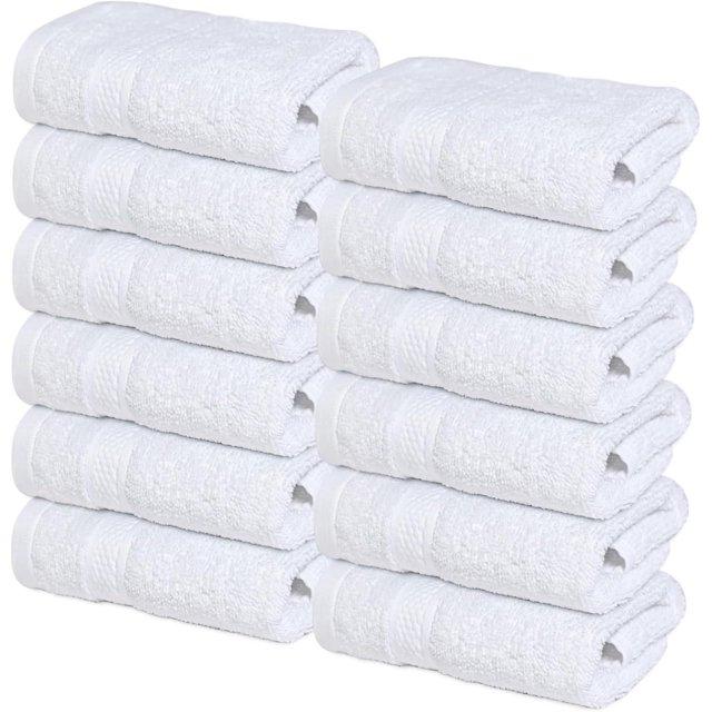 Infinitee Xclusives 12 Pack Premium White Soft Wash Cloths and Face Towels, 13x13 100% Cotton