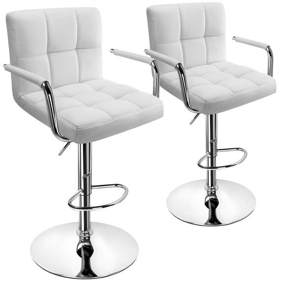 Luxvie Bar Stools Set of 2 with Back and Arms Swivel Bar Chairs Counter Height Barstools Adjustable Bar Chair for Home and Kitchen Counter(White/Silver, 2pcs)