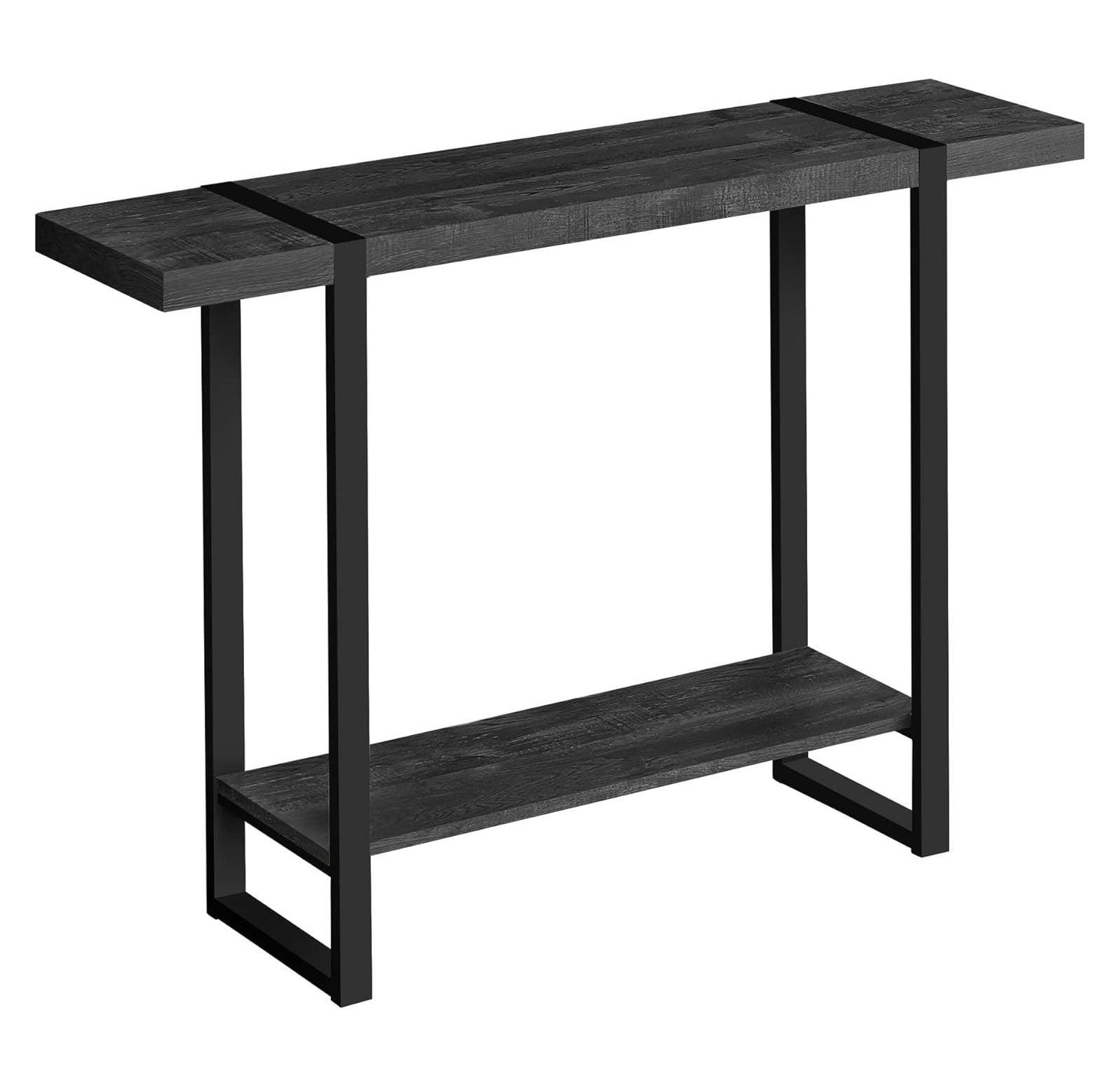 Black Rectangular Wood and Metal Console Table with Storage