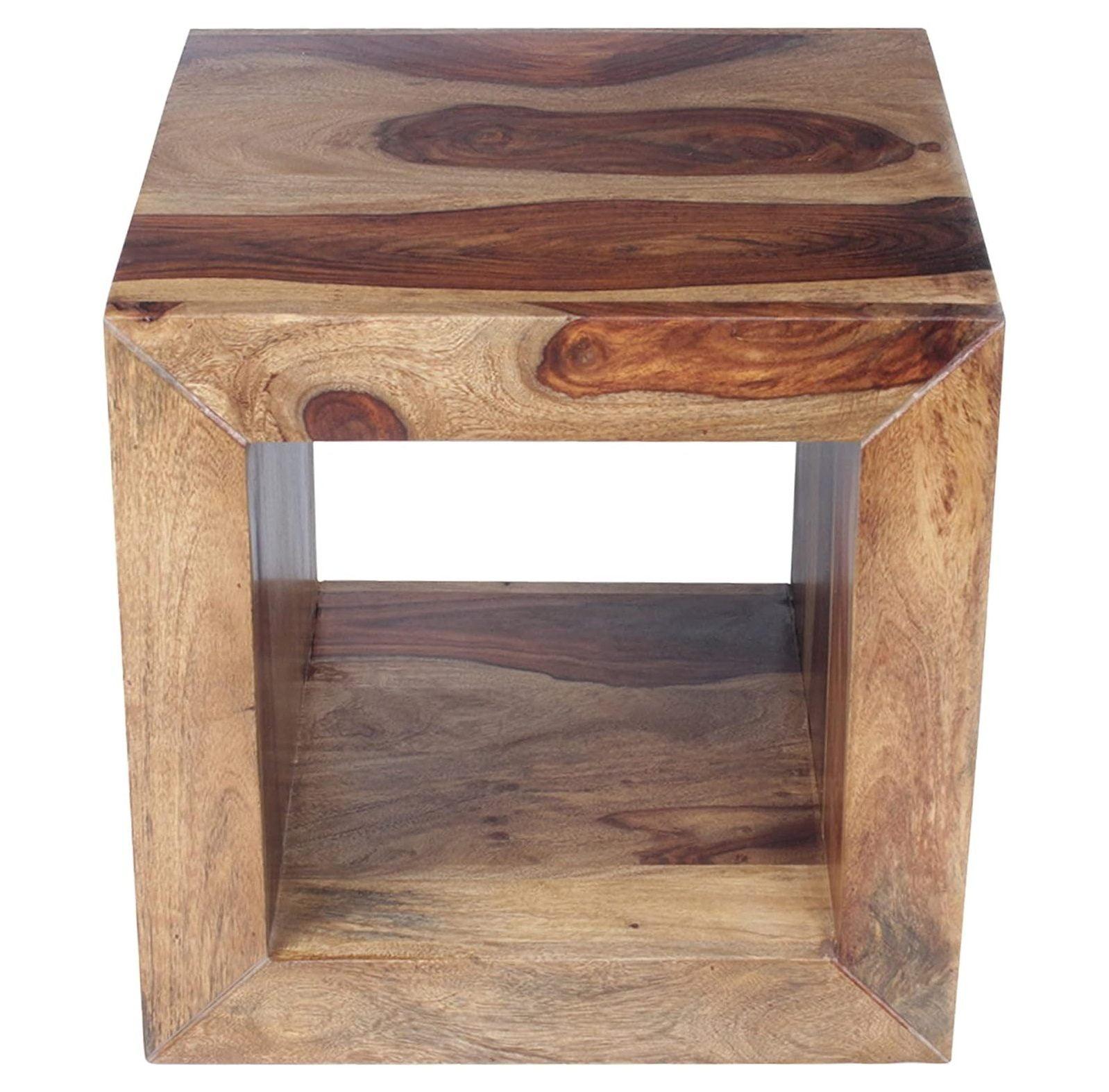 16" Brown Rosewood Cube Side Table with Cutout Bottom