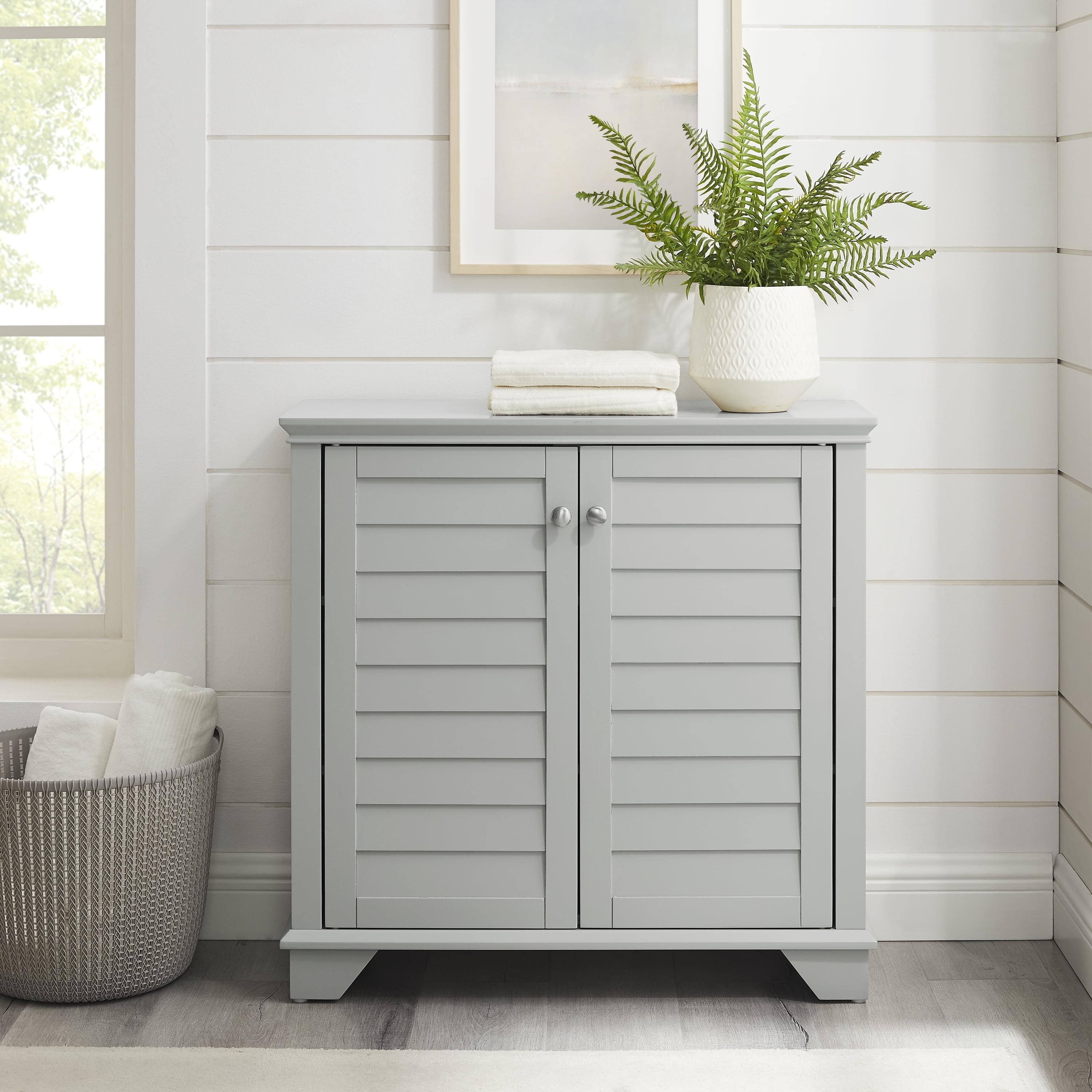 Gray Faux-Louvered Bathroom Storage Cabinet with Adjustable Shelves