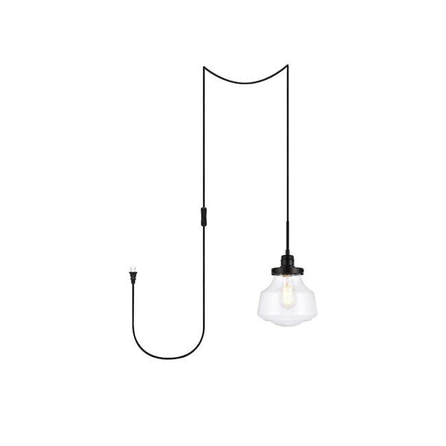 Elegant Lighting Lyle 1 light Black and Clear seeded glass plug in pendant