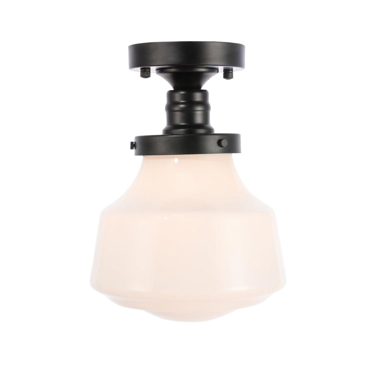Lyle Geometric Black and Frosted White Glass LED Flush Mount