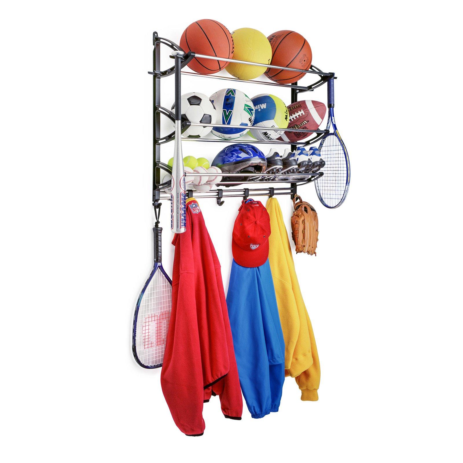 LYNK PROFESSIONAL 149100DS Lynk Garage Sports Equipment Organizer - Wall Mount Ball Rack - Sports Equipment Storage - Ball Storage for Garage - Garage Toy Storage - Easy to Install Sports Storage Organizer for Garage - Black