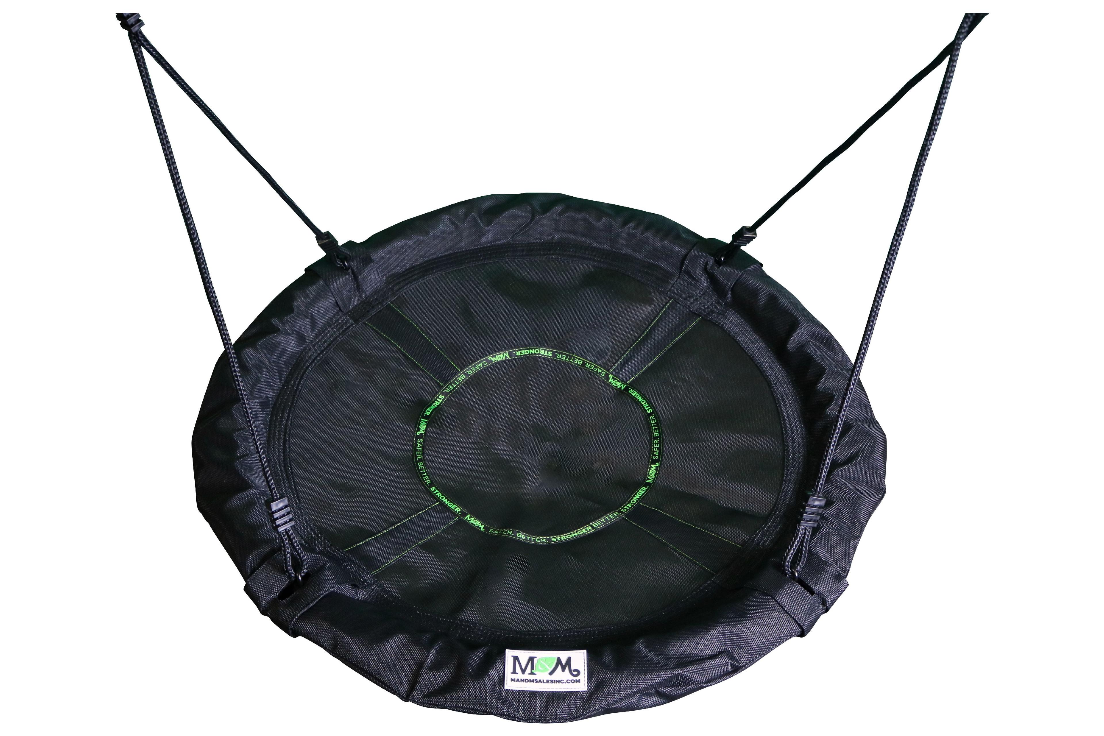 M&M Sales Enterprise M&M Sales Enterprise Adventure Fabric Black Disc Swing Saucer Seat, Ropes with Mounting Hangers and Chains