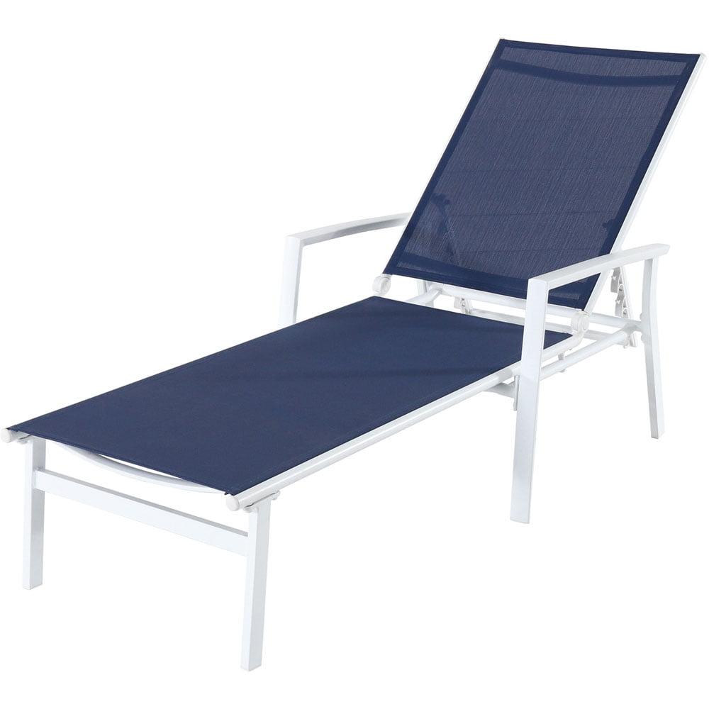 Harper White/Navy Aluminum Frame Outdoor Sling Chaise Lounger