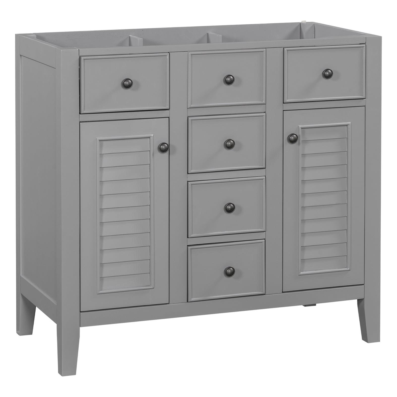 Gray 36" Freestanding Bathroom Vanity with Five Drawers