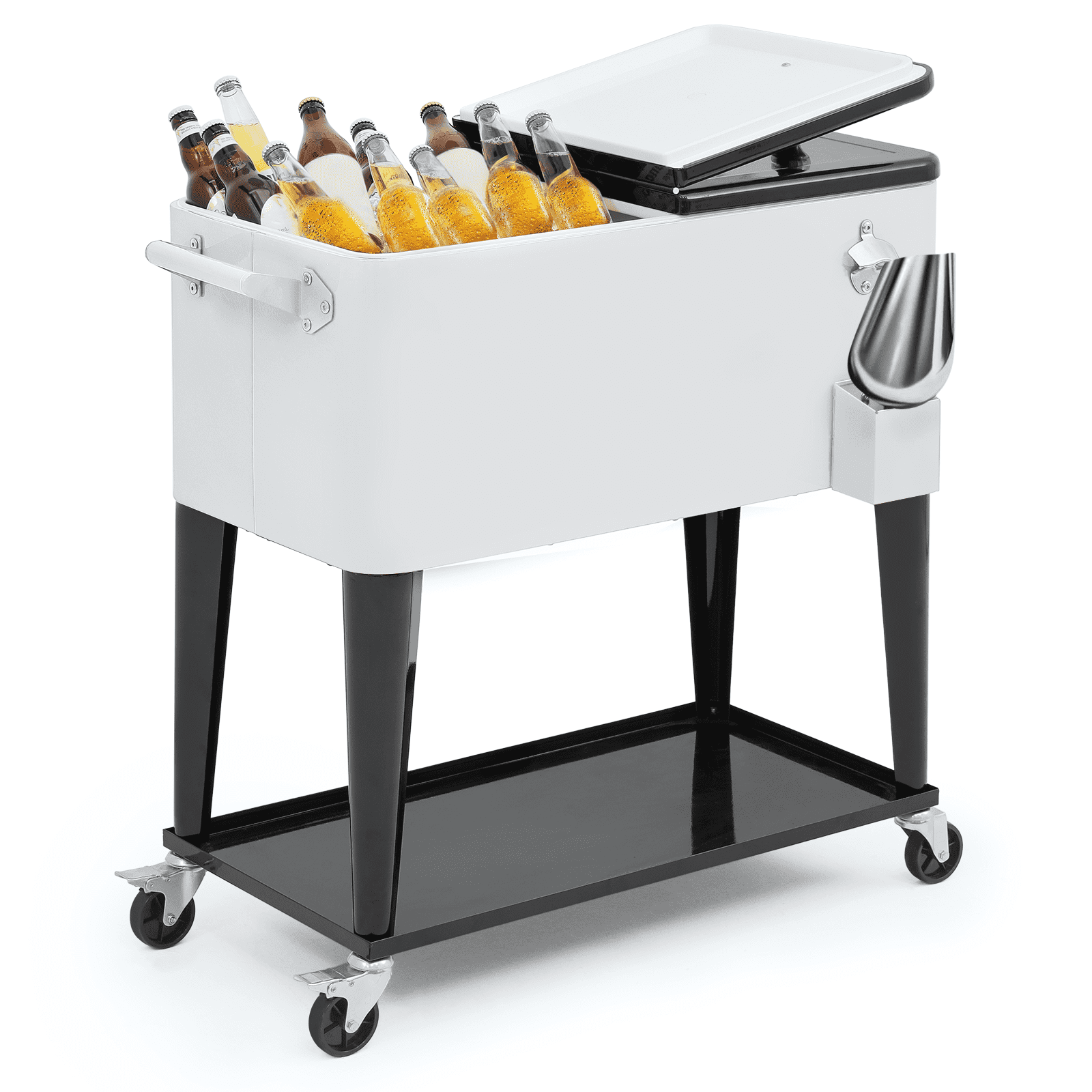 White 80-Quart Portable Rolling Cooler with Wheels and Shelf