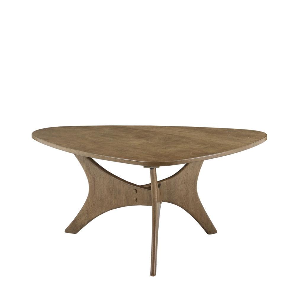 Light Brown Triangular Wood Coffee Table with Cross Base