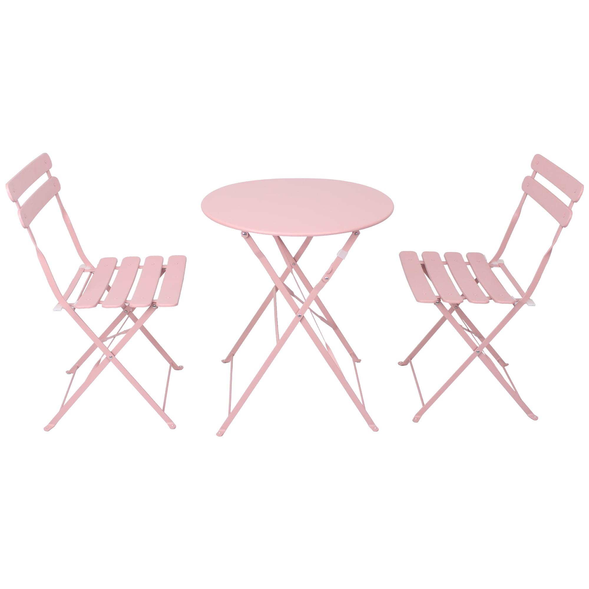 Pink Powder-Coated Steel Folding Bistro Set