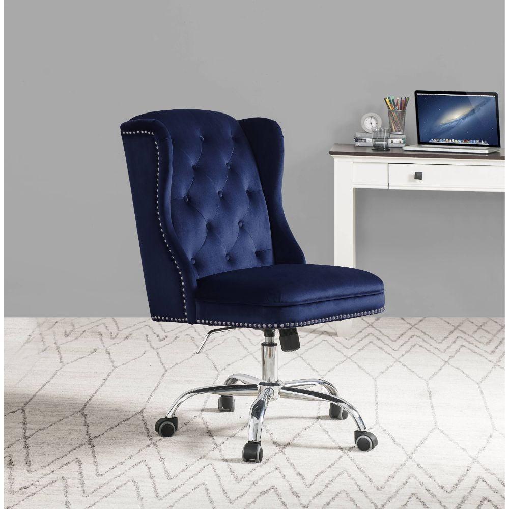 Midnight Blue Velvet Swivel Office Chair with Metal Base