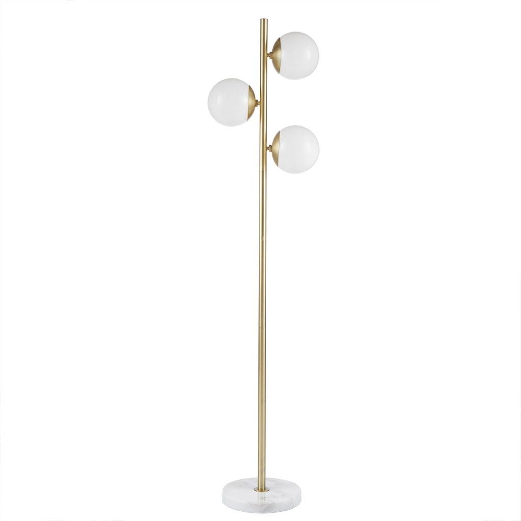 Holloway 62" White and Gold 3-Globe Marble Base Floor Lamp