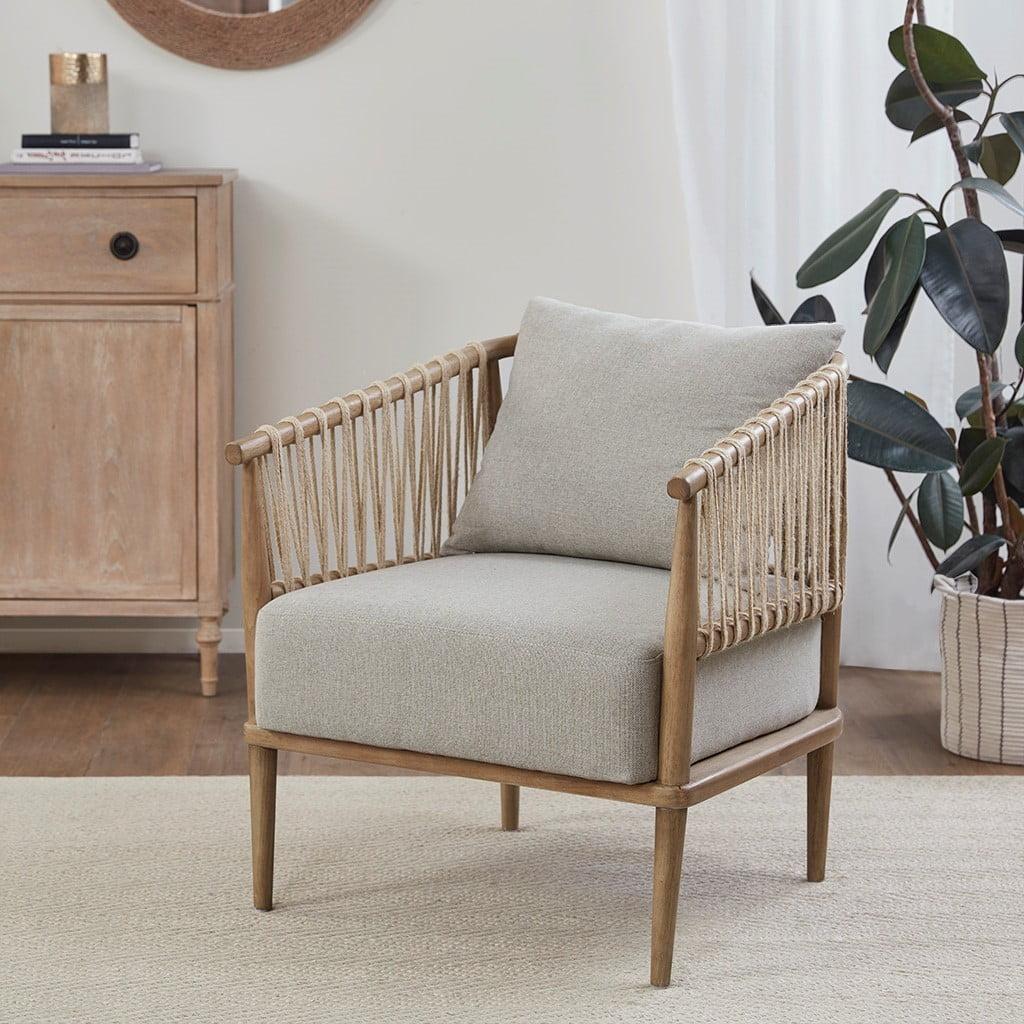 Natural Wood and Jute Rope Barrel Accent Chair