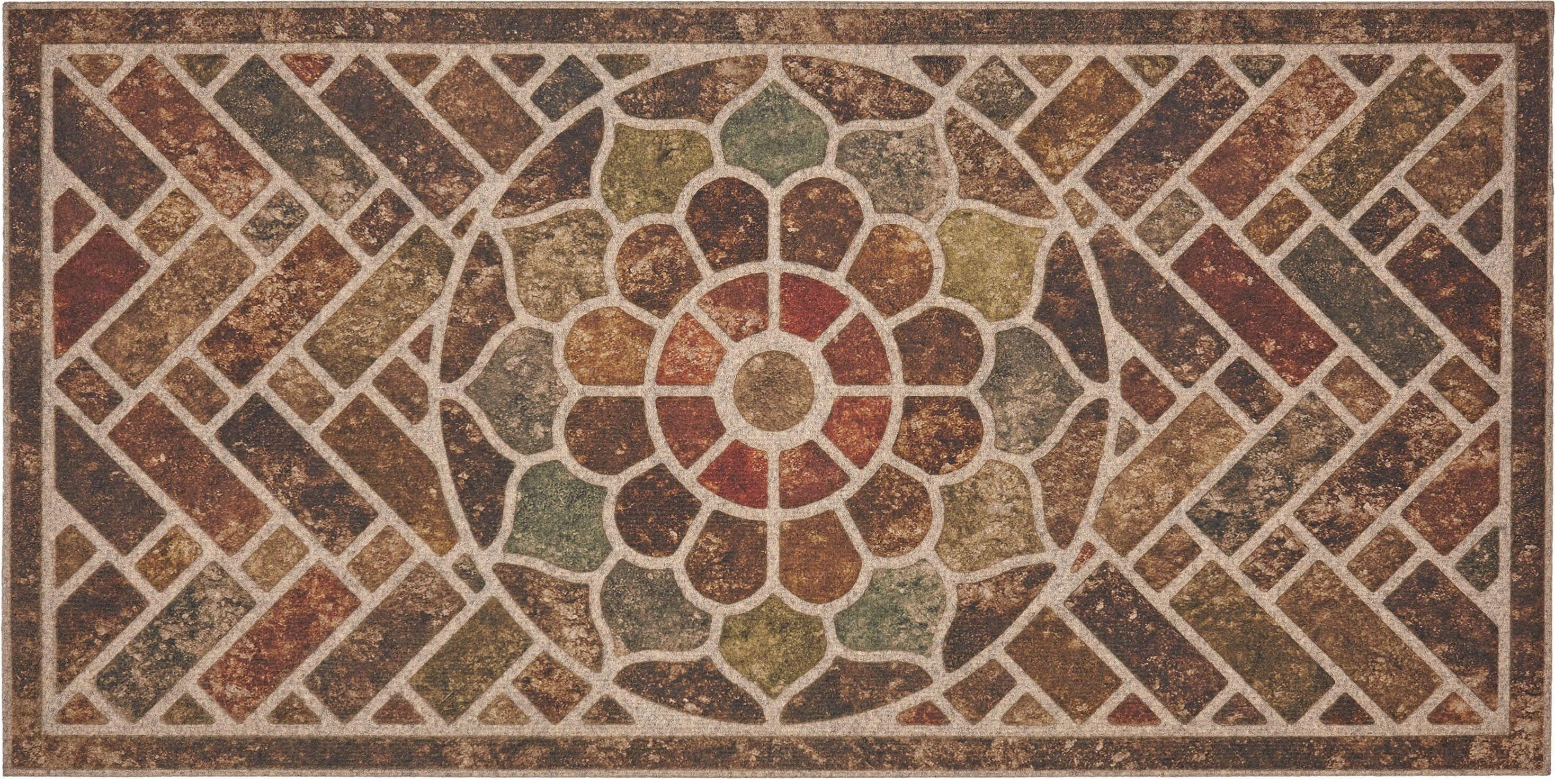 Mainstays Stone Estate Low Pile Moisture Absorbent Polyester Rubber Backed Floral Indoor/Outdoor Doormat, Multi, 2’ x 4’