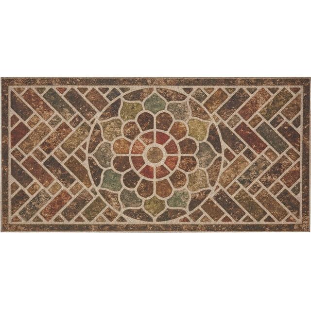 Mainstays Stone Estate Low Pile Moisture Absorbent Polyester Rubber Backed Floral Indoor/Outdoor Doormat, Multi, 2’ x 4’