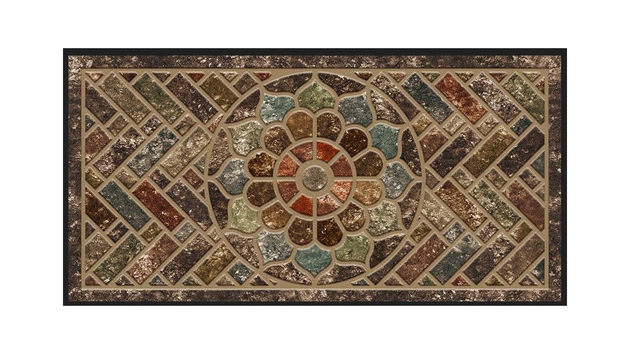 Mainstays Stone Estate Low Pile Moisture Absorbent Polyester Rubber Backed Floral Indoor/Outdoor Doormat, Multi, 2’ x 4’