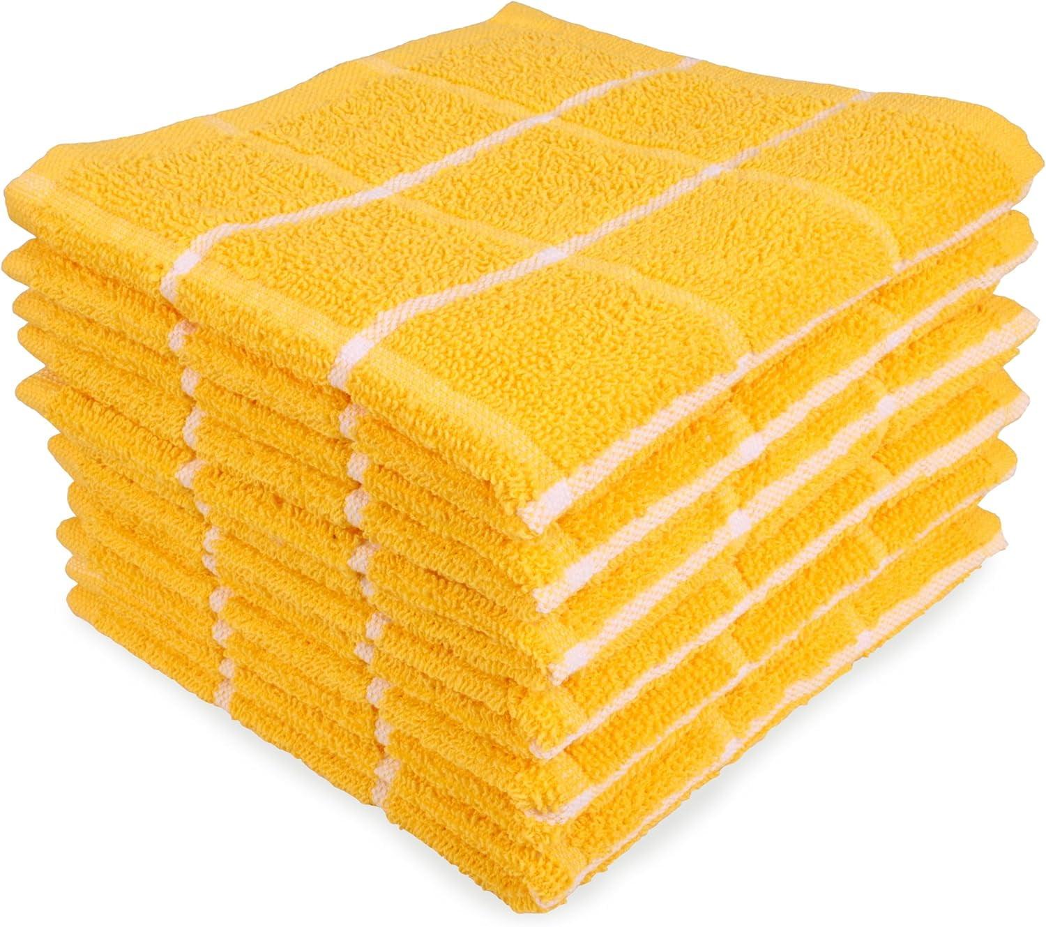 Yellow 12" x 12" Cotton Terry Kitchen Dish Cloth Set of 8