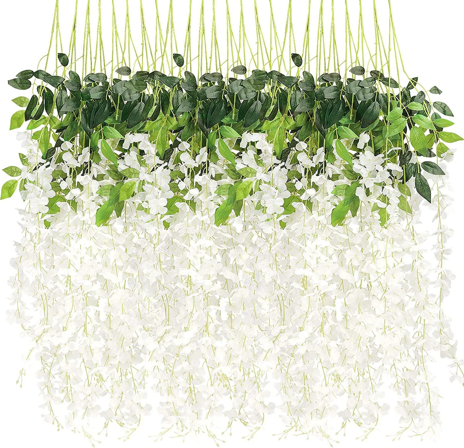 White Silk Artificial Wisteria Vine Garland for Outdoor Decor, 3.6 Feet, 12 Pack