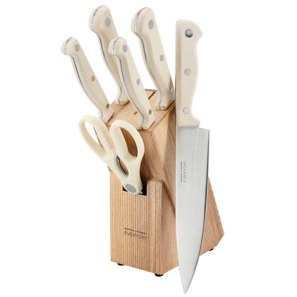 Keswick 7 Piece Stainless Steel Knife Set with Linen Handles and Wood Block