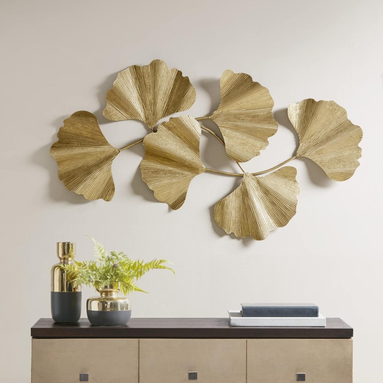 Gold Foil Metal Ginkgo Leaf Wall Sculpture