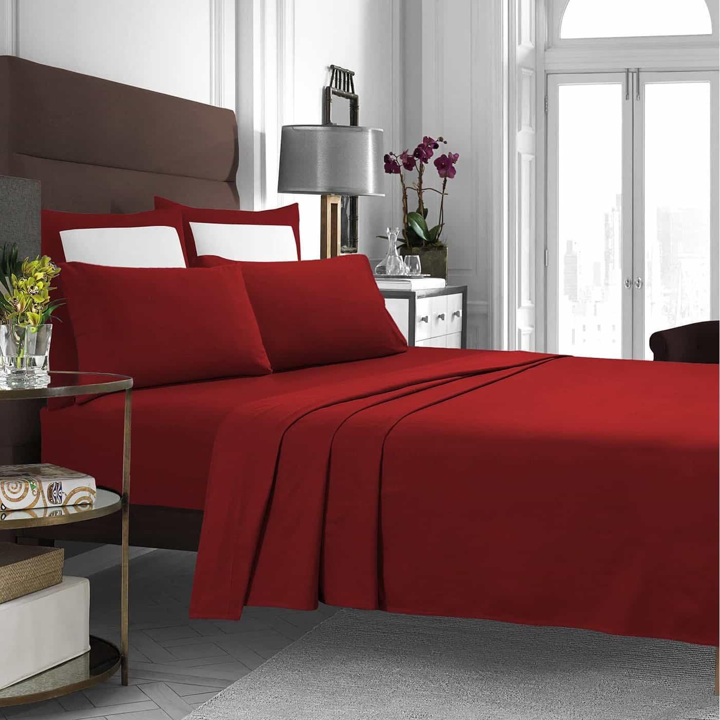 Deep Red Cotton Flannel Queen Sheet Set with Deep Pockets