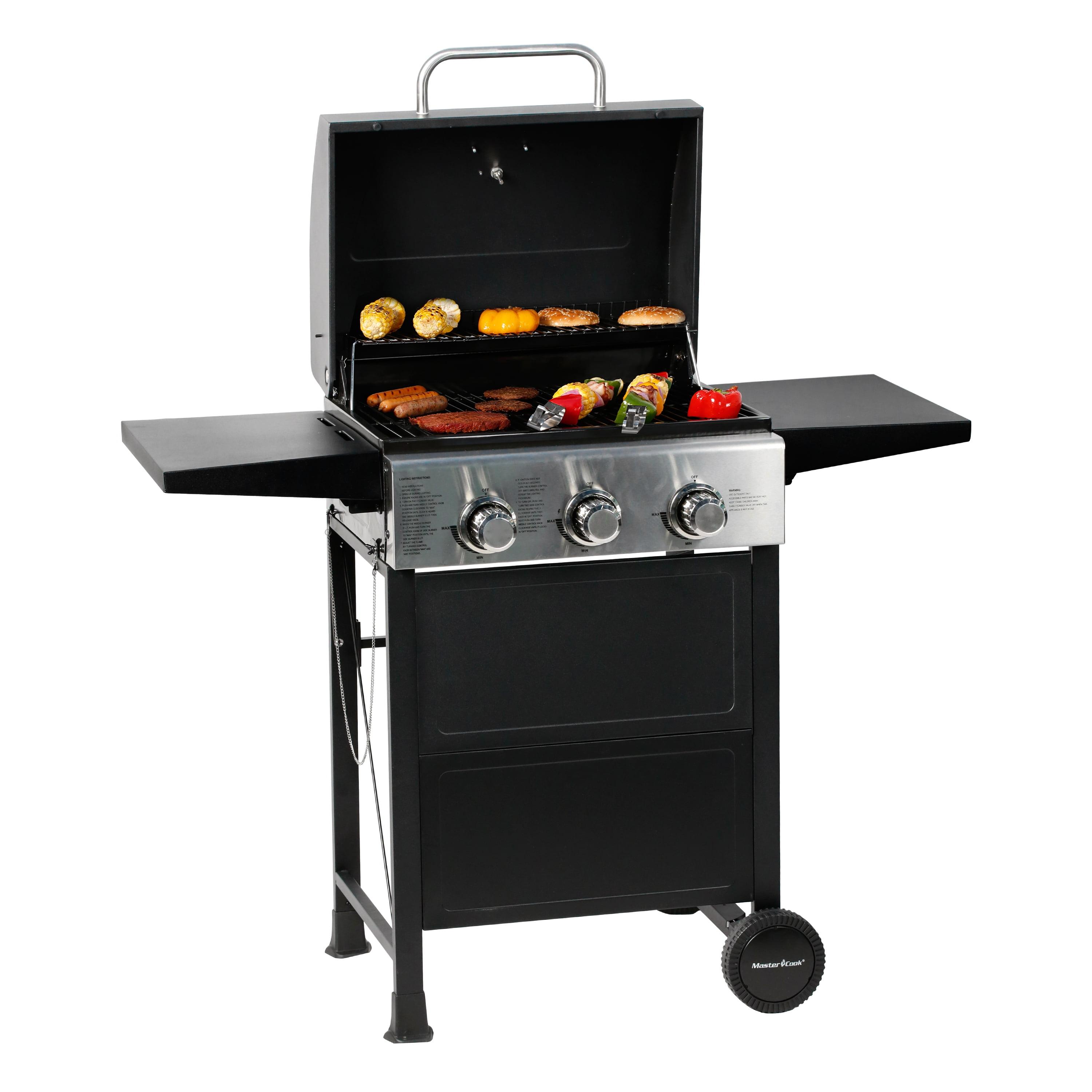 Stainless Steel 3-Burner Propane Gas Grill with Foldable Shelves