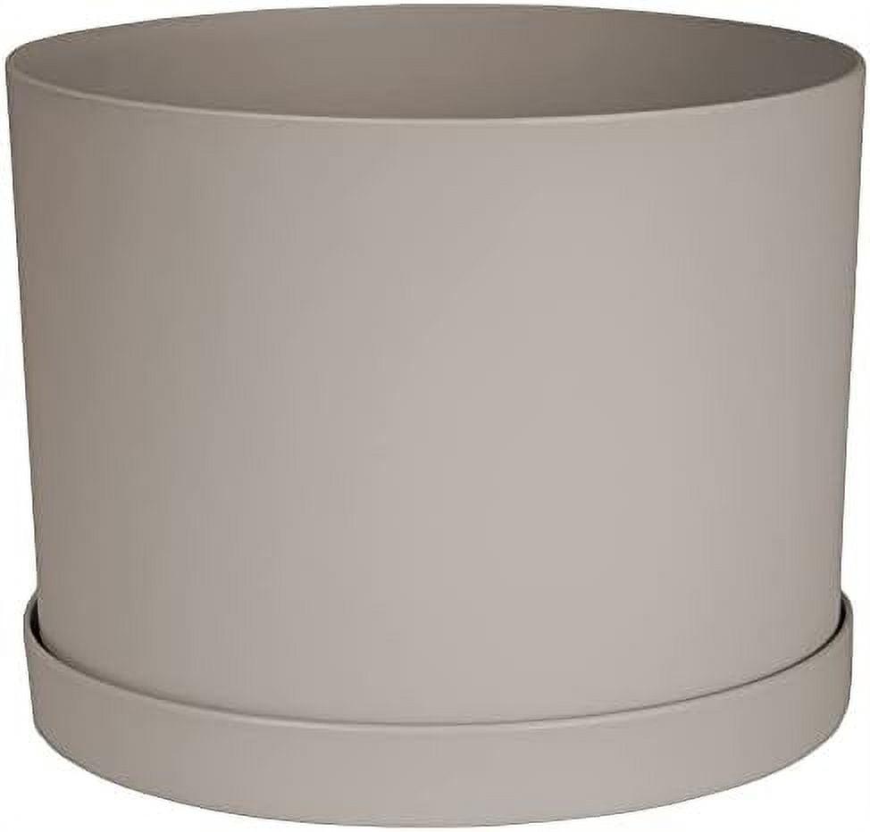 Bloem 8-in Mathers Round Resin Planter with Saucer - Pebble Stone Beige