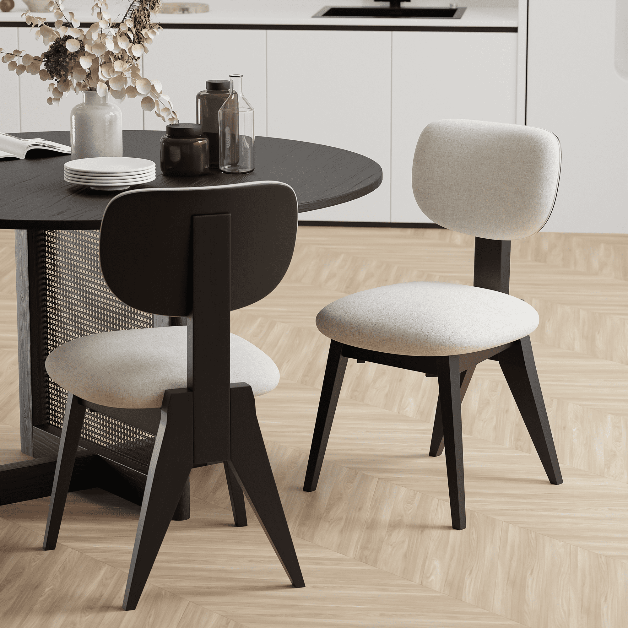 Black Upholstered Low Back Side Chair with Wood Frame