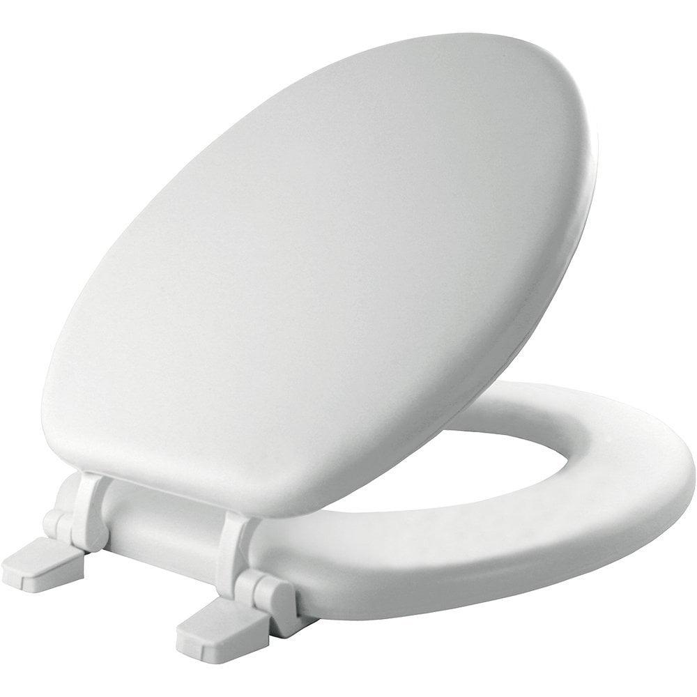 Round White Soft Vinyl Padded Toilet Seat with Plastic Hinges