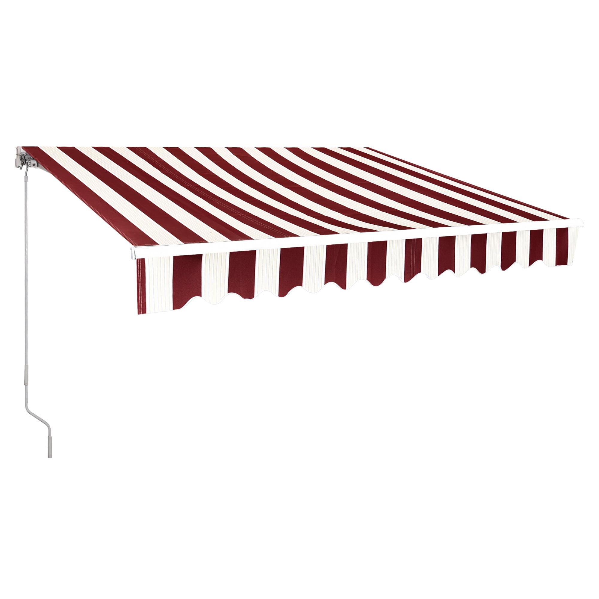 Brick Red and Beige Striped Manual Retractable Patio Awning