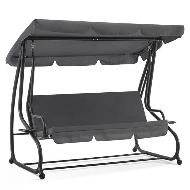 MCombo 3 Seat Patio Swing Chair, Outdoor Swing with Adjustable Canopy, Porch Swing