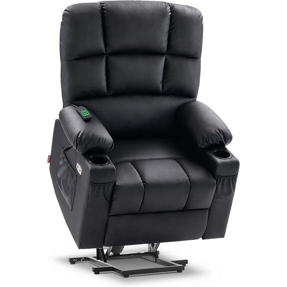 MCombo Dual Motor Large Power Lift Recliner Chair with Massage and Heat for Elderly Big and Tall People, Infinite Position, Extended Footrest, Faux Leather 7680 (Black, Large)