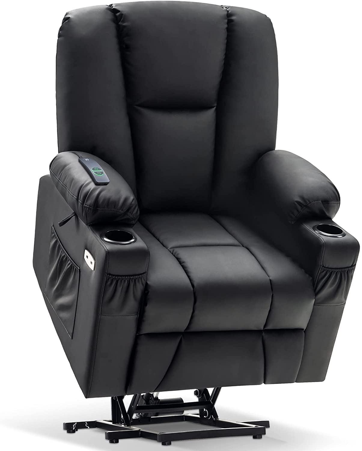 MCombo Electric Power Lift Recliner Chair with Extended Footrest for Elderly People, 3 Positions, Hand Remote Control, 2 Cup Holders, USB Ports, Faux Leather 7507 Black