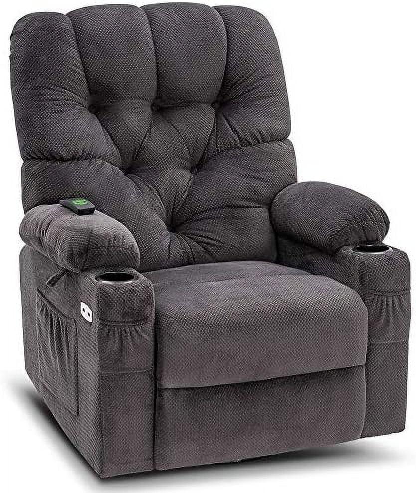 MCombo Electric Power Swivel Glider Rocker Recliner Chair with Cup Holders for Nursery, Hand Remote Control, USB Ports, 2 Side & Front Pockets, Plush Fabric 7797 (No Lift Chair) (Grey)