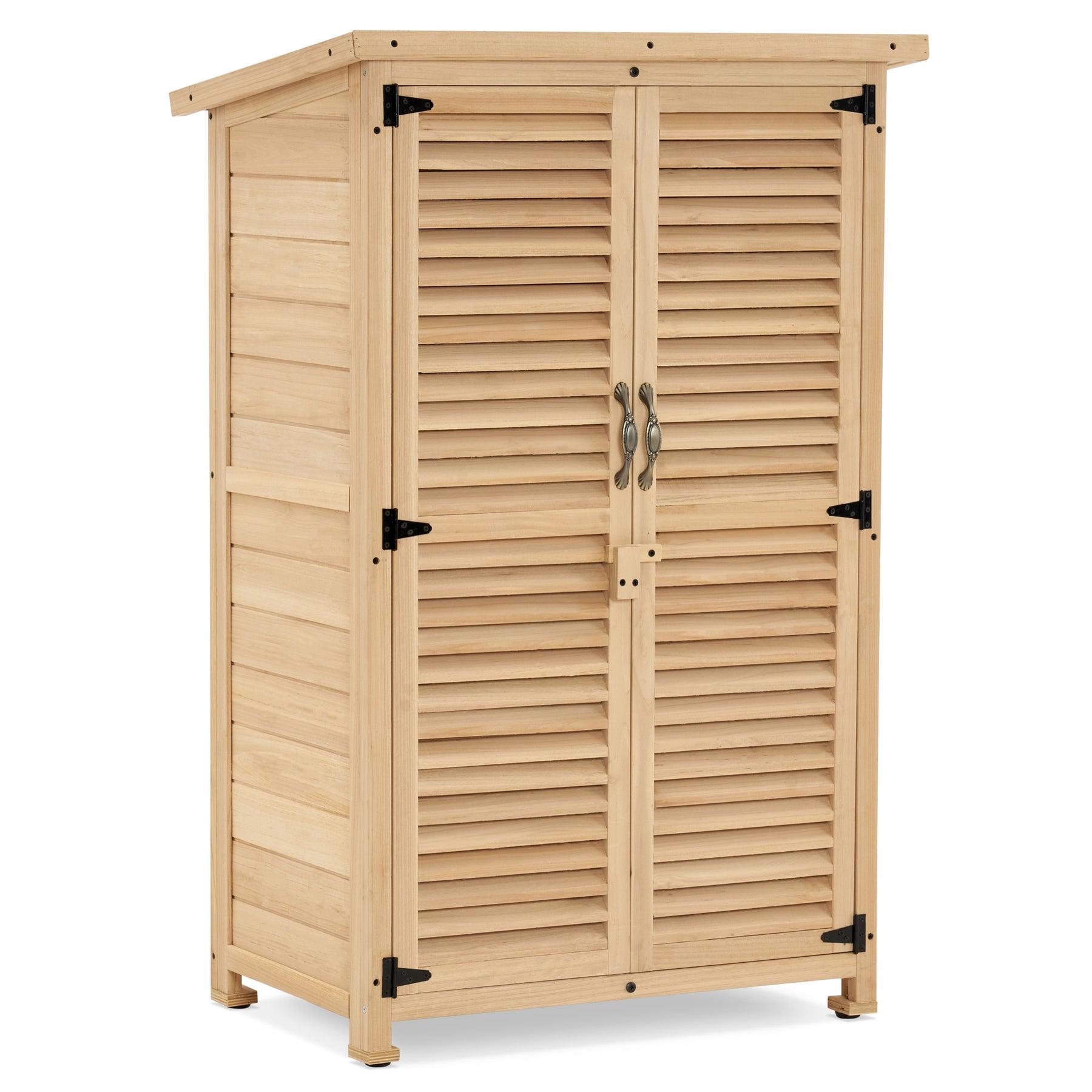 Natural Fir Wood Outdoor Storage Cabinet with Shelves and Double Doors